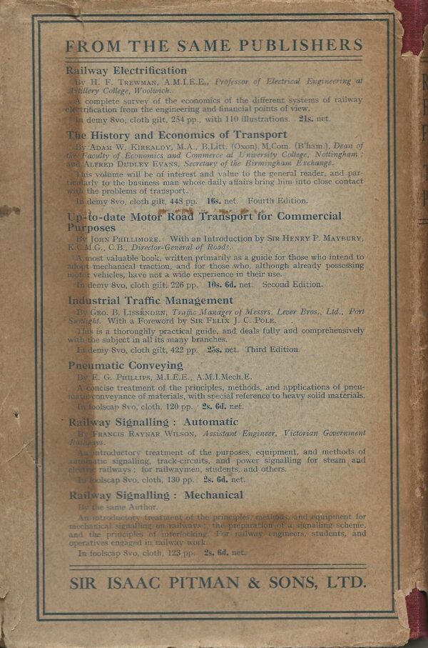 Pitman's Transport Library - Railway Electrification and Traffic Problems by Philip Burtt (Hardcover)-Back Cover