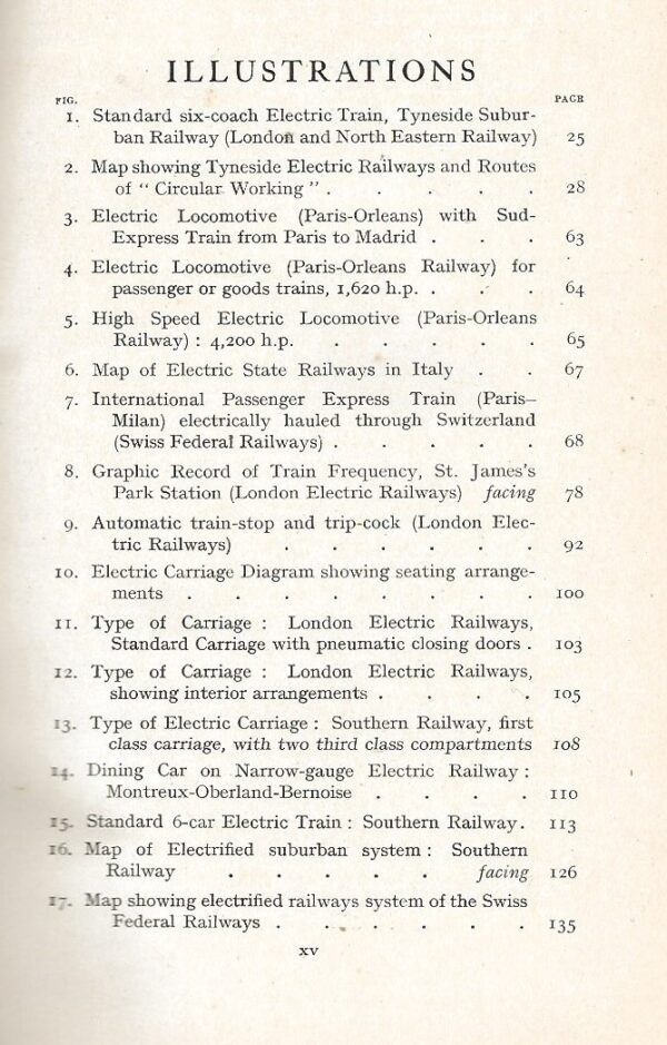 Pitman's Transport Library - Railway Electrification and Traffic Problems by Philip Burtt -Illustrations List