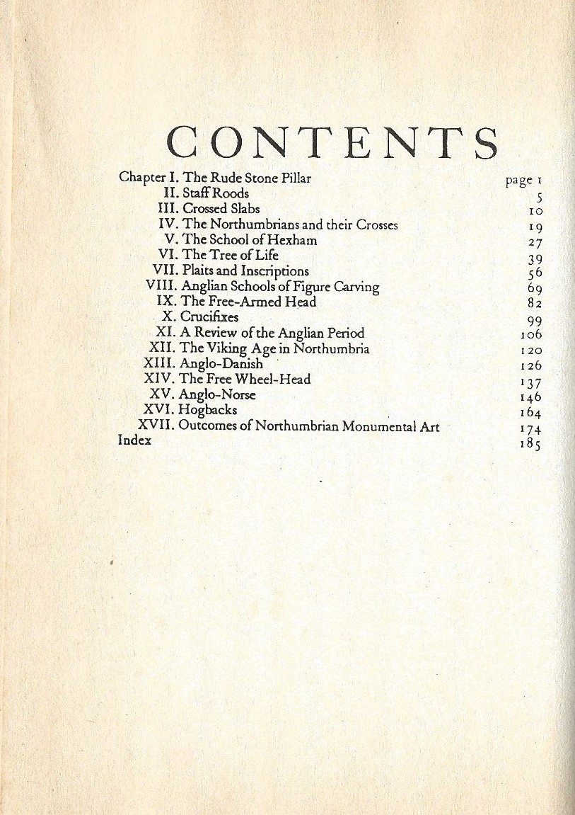 Northumbrian Crosses of the Pre-Norman Age by W.G.Collingwood (Paperback)-Contents Page