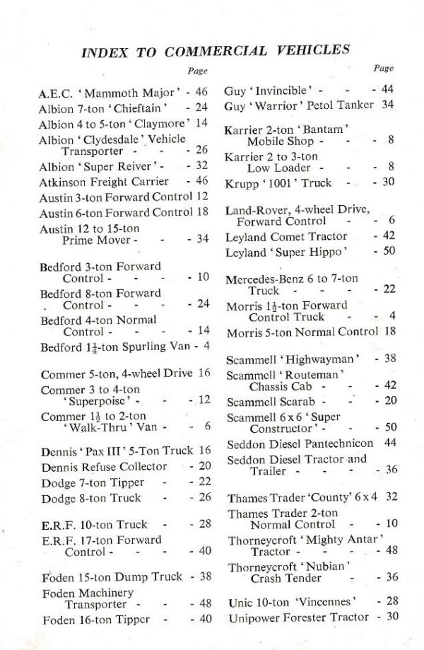 The Ladybird Book of Commercial Vehicles (Hardcover)-Index Page