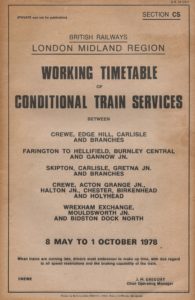 British Railways Midland Region Working Timetable of Conditional Train Services 8 May to 1 October 1978