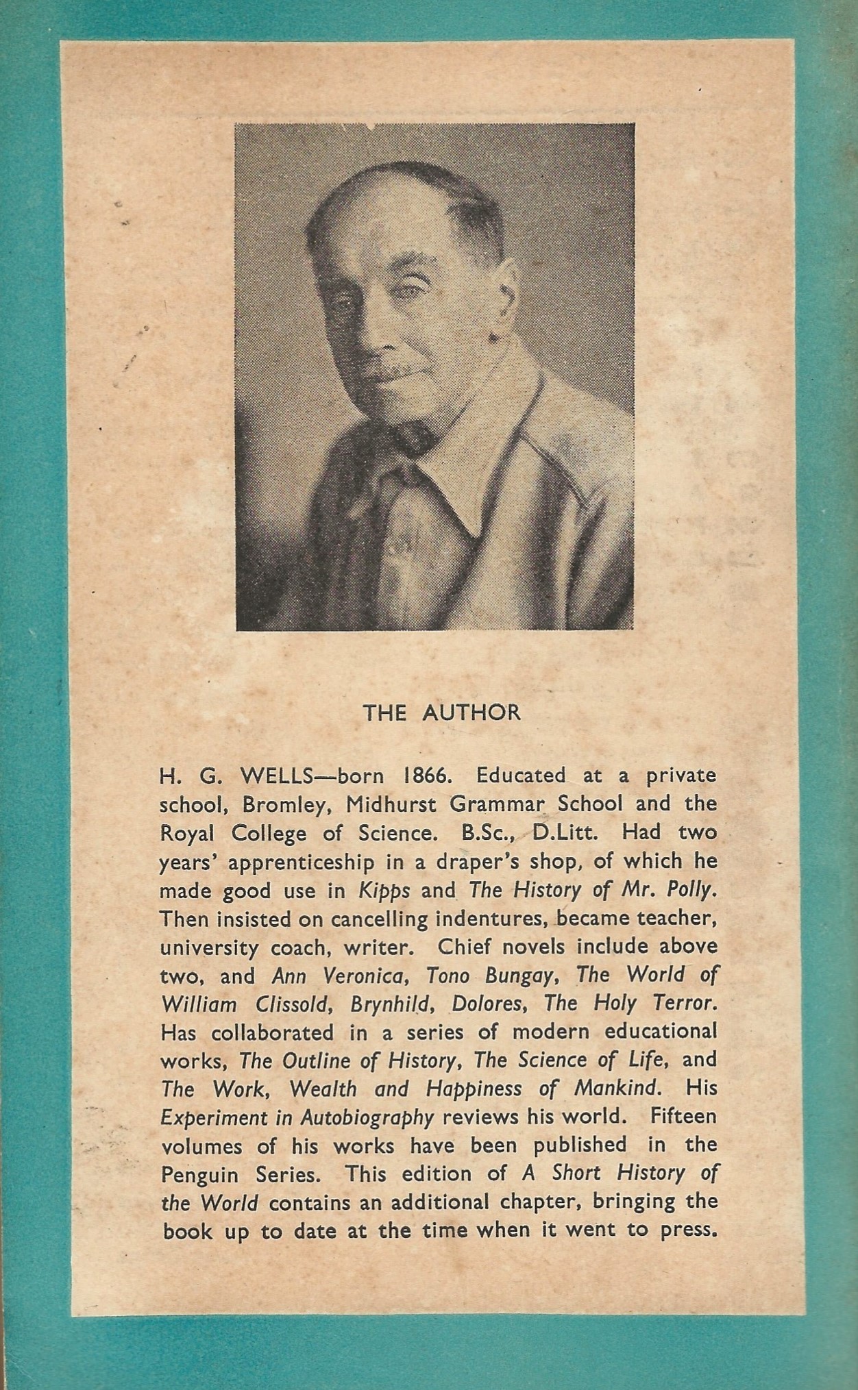 A Short History of The World by H.G. Wells -1946 Edition (Paperback) Back Page