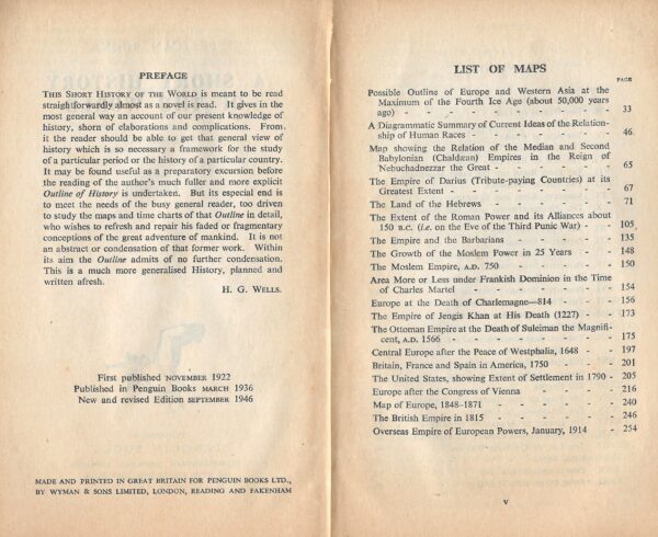 A Short History of The World by H.G. Wells -1946 Edition (Paperback) List of Maps