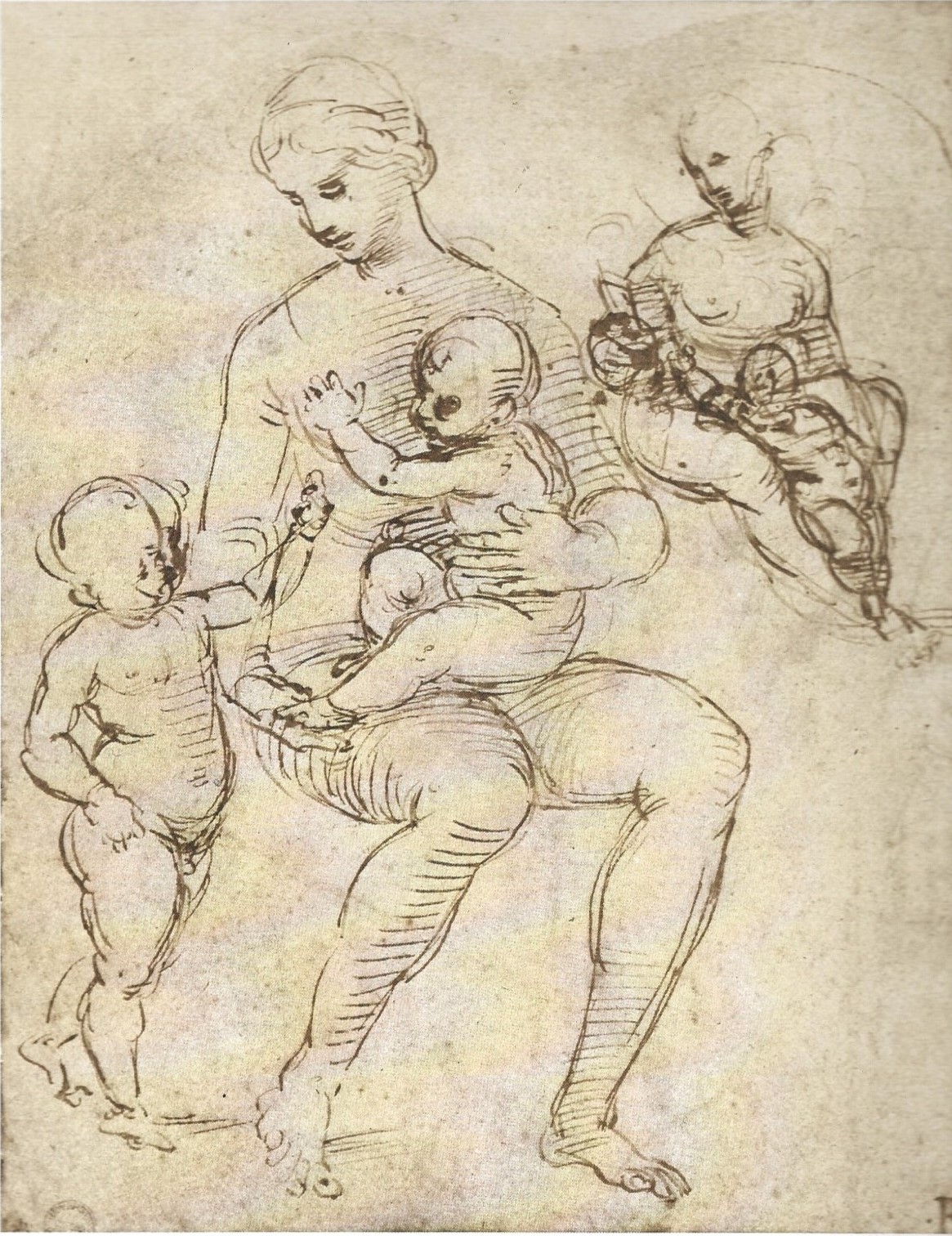 Two Studies for a Madonna and Child with Saint John by Raphael (Art Print)