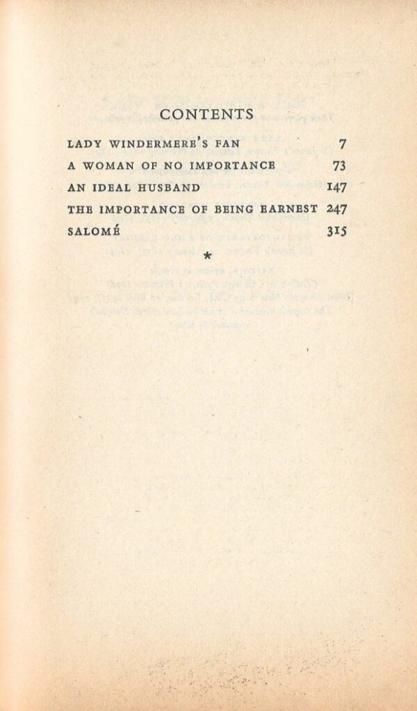 Lady Windermere's Fan | A Woman of No Importance | An Ideal Husband | The Importance of Being Earnest | Salome